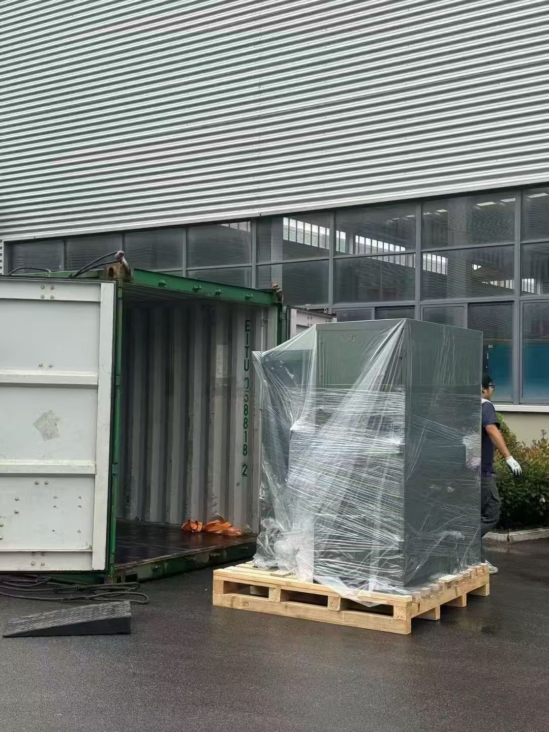 Packed transformer on a pallet