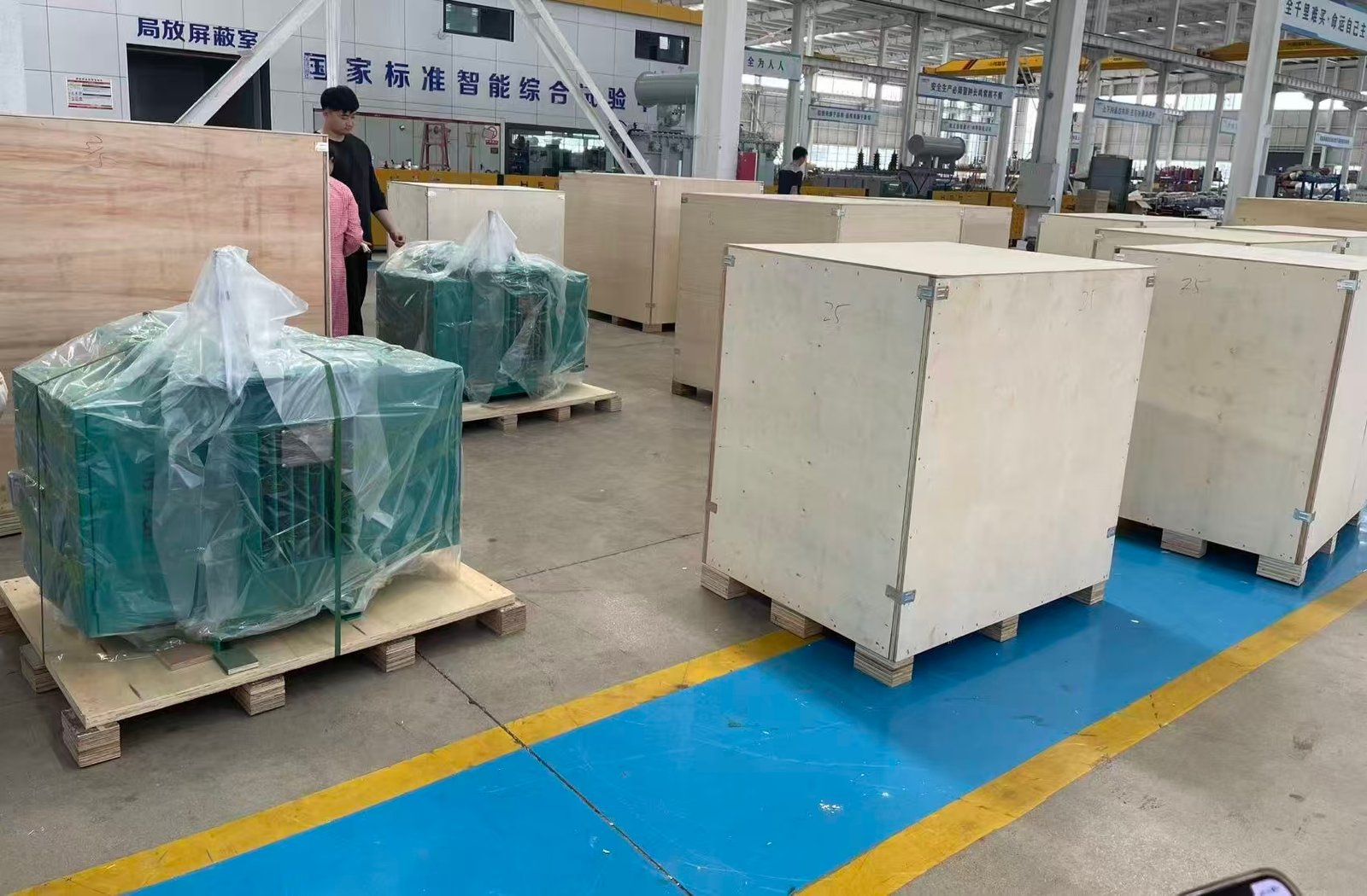 Transformer units being prepared for packing